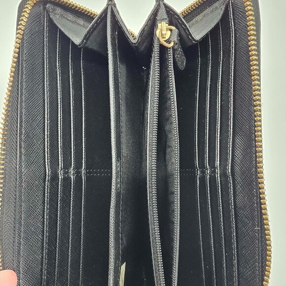 Coach Soho Black Leather Buckle Zip Around Accordion Wallet Gold Hardware - Picture 4 of 11